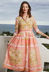 Dizzy Lizzie Tea Length Dress Pink Scroll