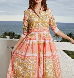 Dizzy Lizzie Tea Length Dress Pink Scroll