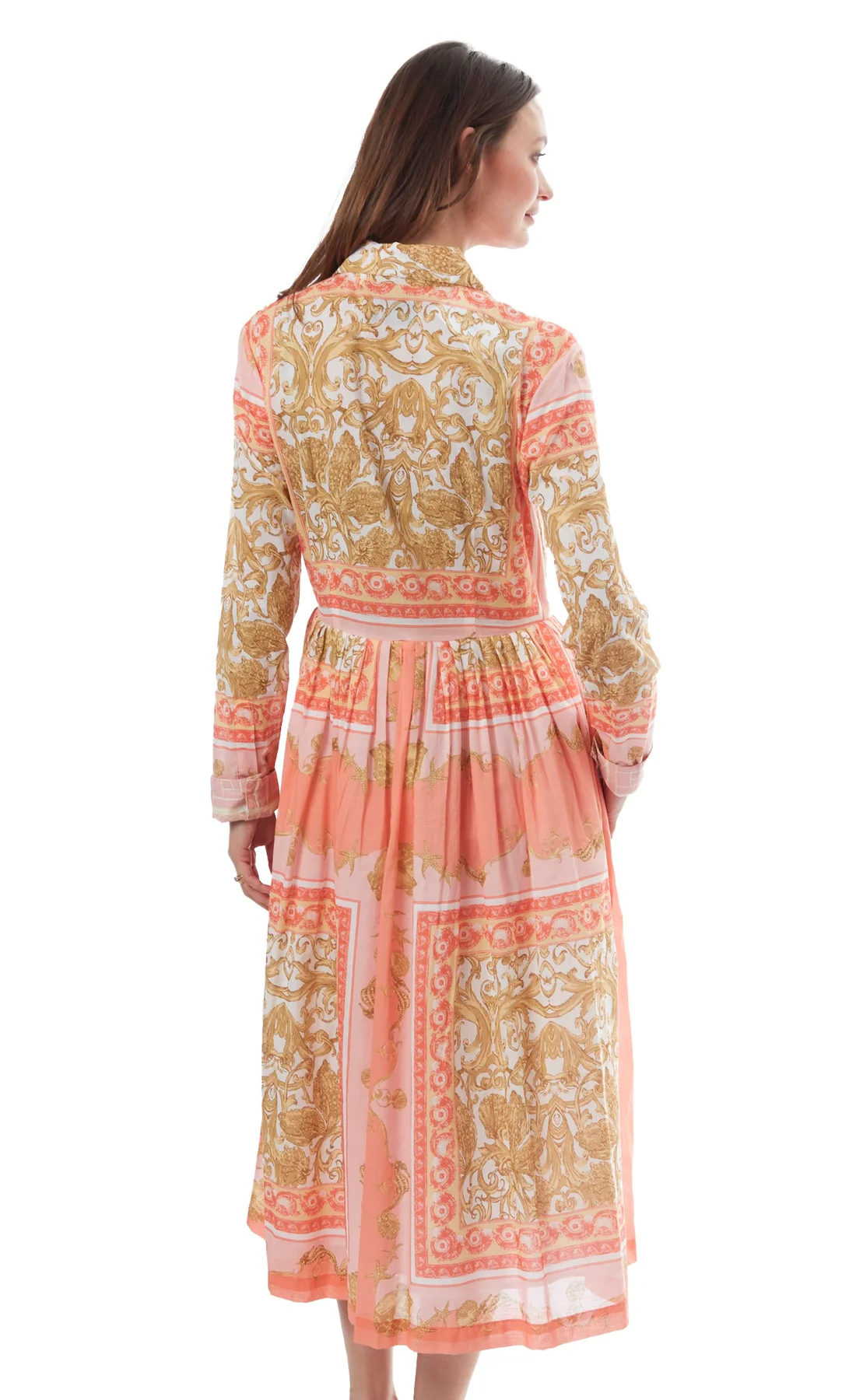 Dizzy Lizzie Tea Length Dress Pink Scroll