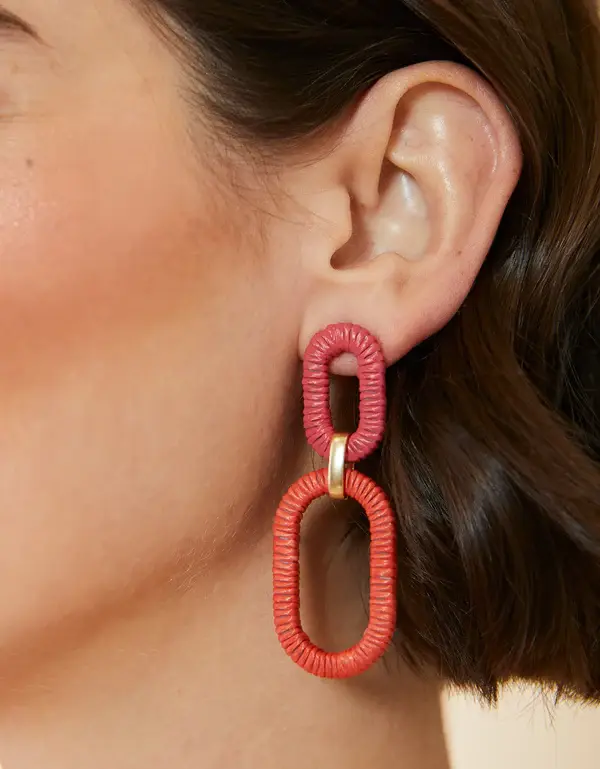 Spartina Straw Link Earrings Coral
