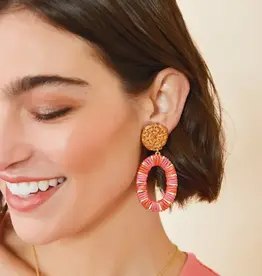 Spartina Straw Oval Earrings Coral