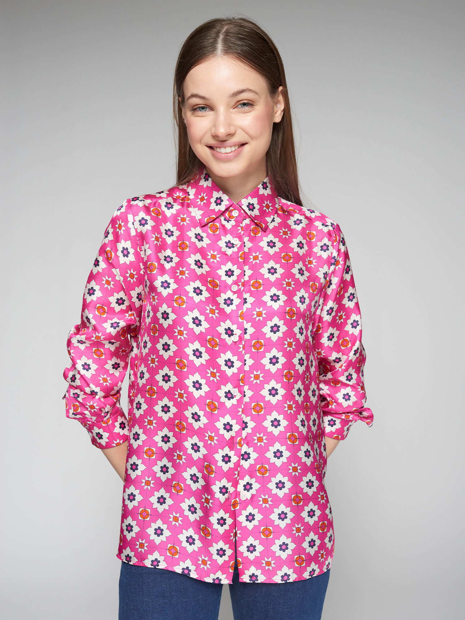 Vilagallo Geometric Top Fuchsia