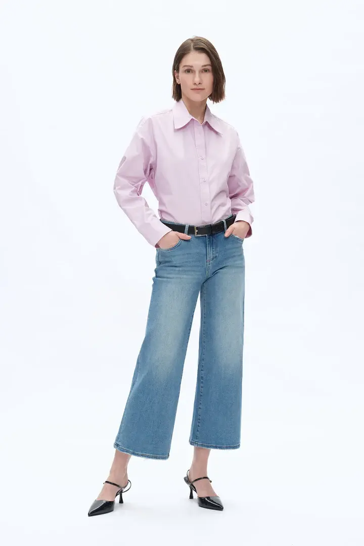 Bayeas Wide Leg Crop Jean Light Blue