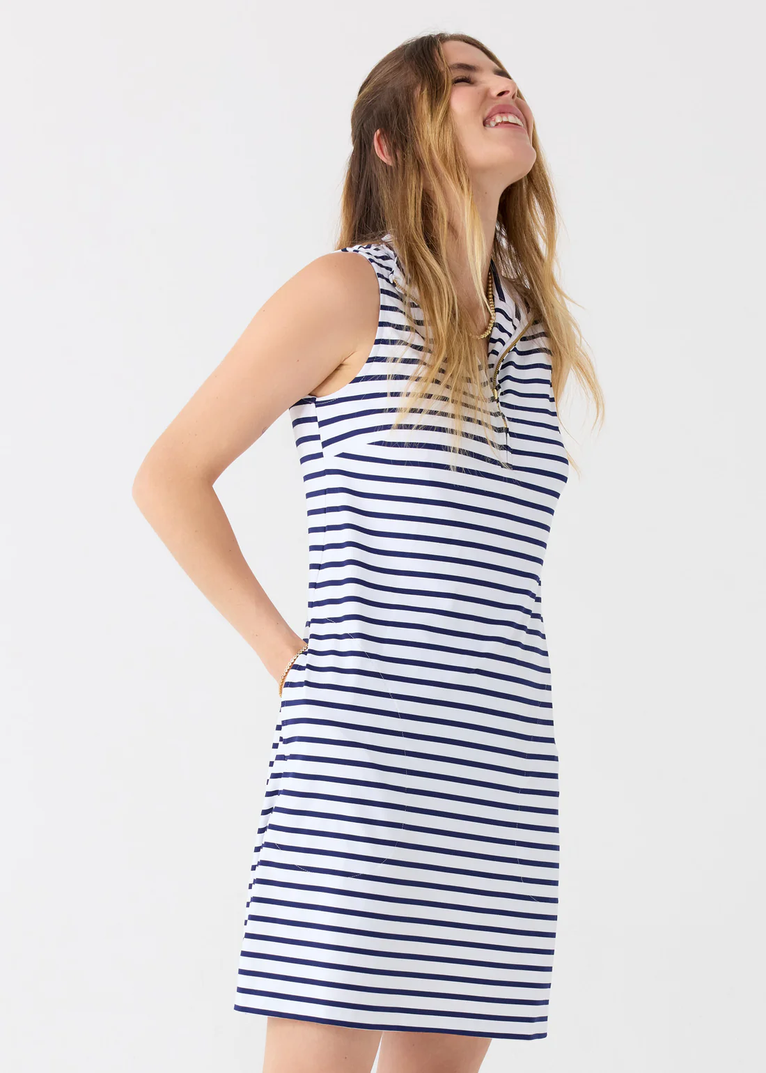 Cabana Life Stripe 1/4 Zip Dress Navy