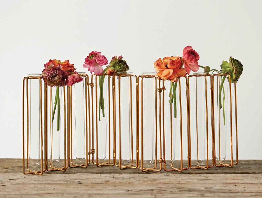 Metal and Glass Jointed Vase with 9 Tubes
