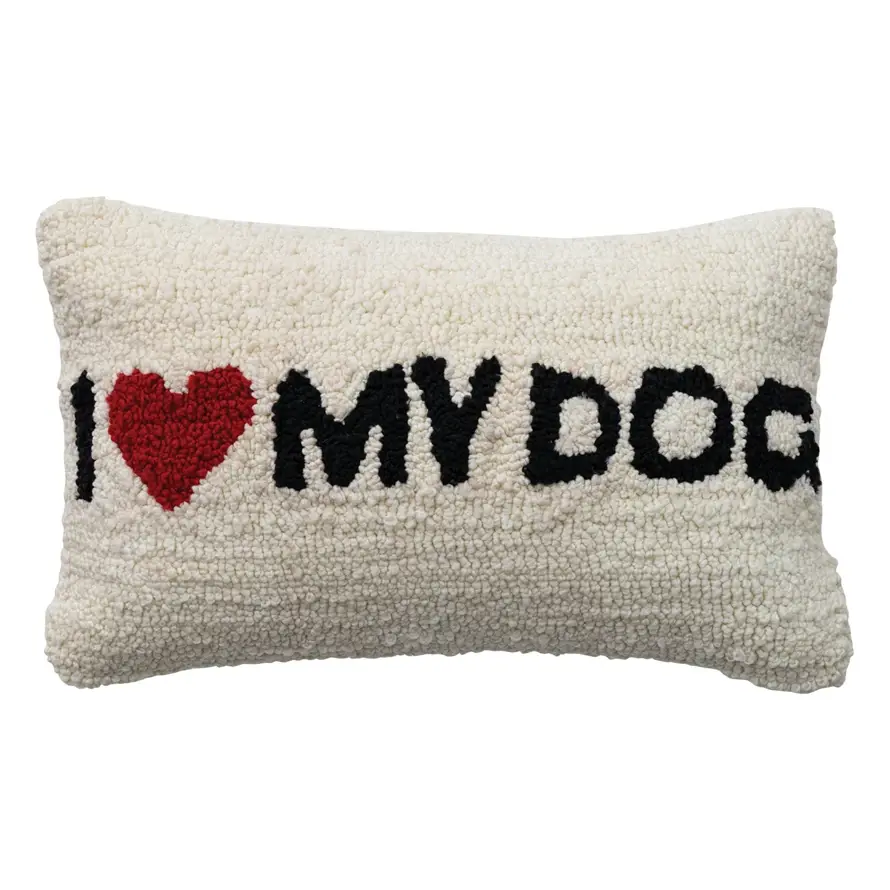 Cotton Blend Tufted Lumbar Pillow "I ♥ My Dog"