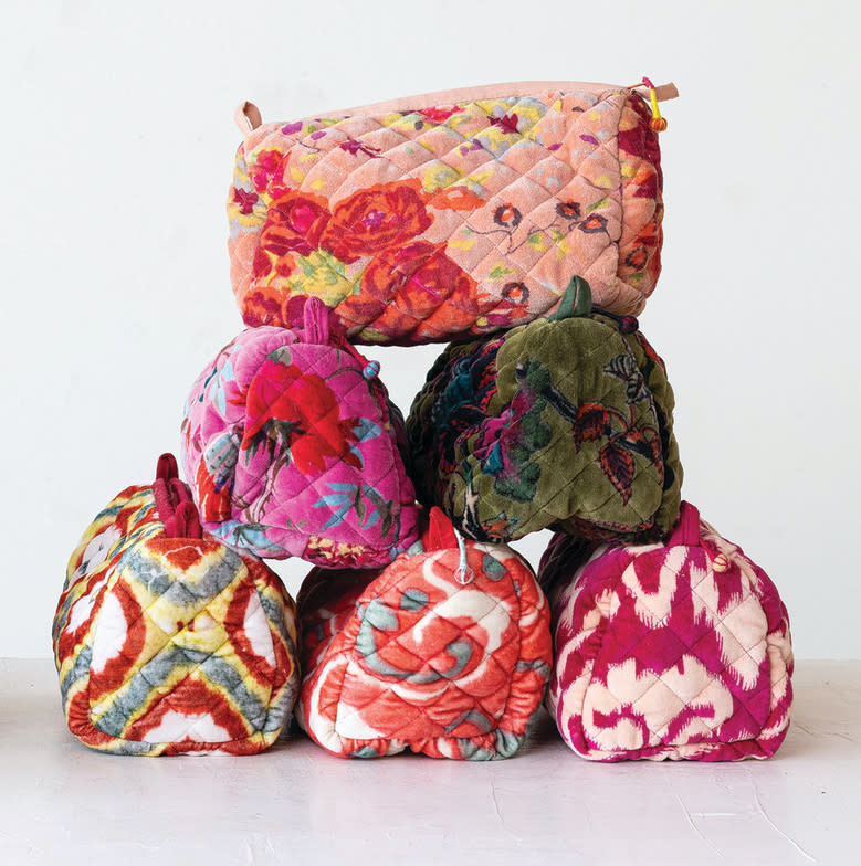 Quilted Velvet Zip Pouch