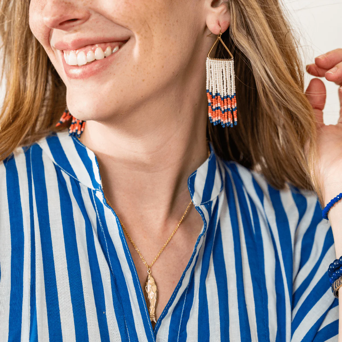 Ink + Alloy Whitney Beaded Fringe Earrings Lapis