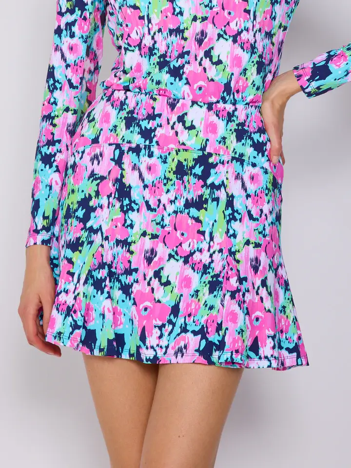 G Lifestyle Godet Skort In Navy Bloom