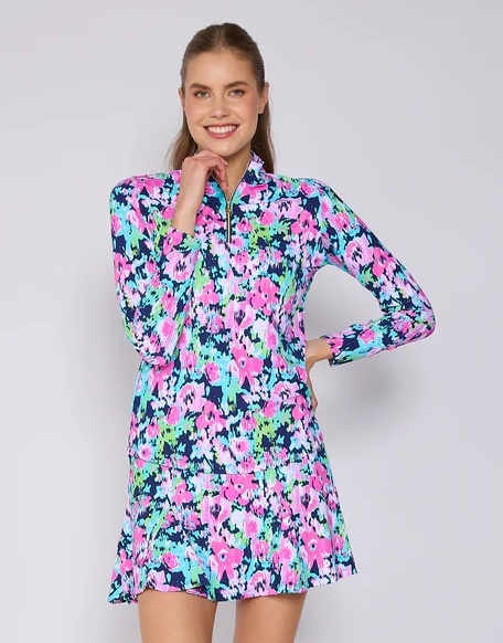 G Lifestyle Godet Skort In Navy Bloom