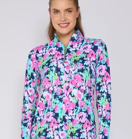 G Lifestyle Quarter Zip Top Navy Bloom