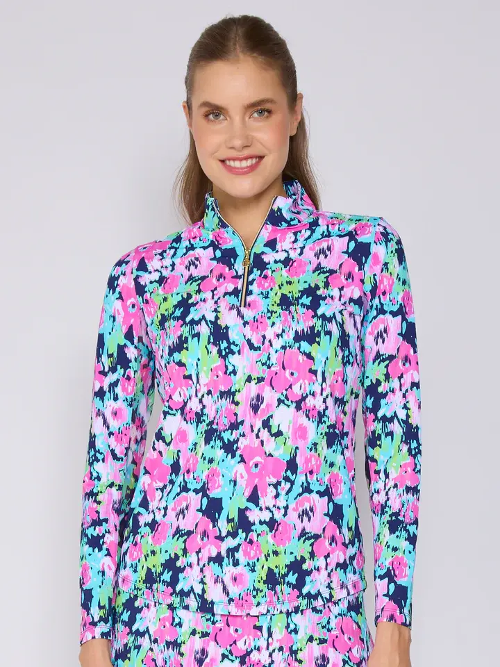 G Lifestyle Quarter Zip Top Navy Bloom