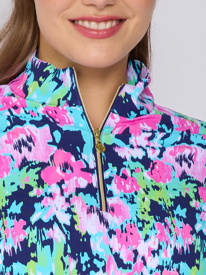 G Lifestyle Quarter Zip Top Navy Bloom