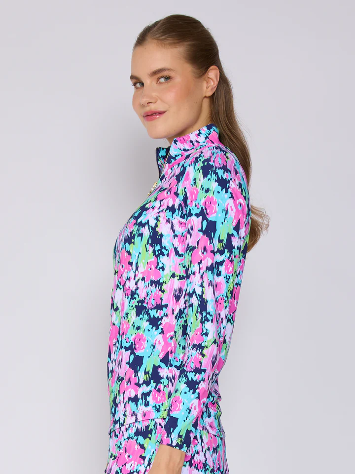 G Lifestyle Quarter Zip Top Navy Bloom