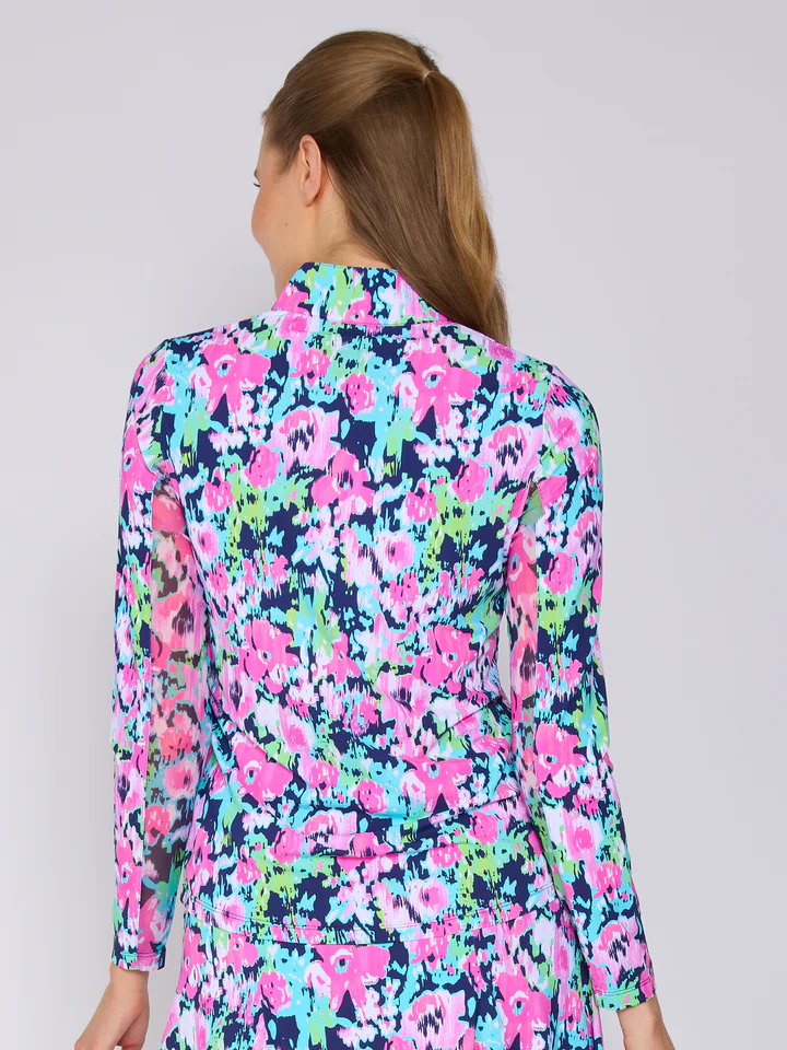 G Lifestyle Quarter Zip Top Navy Bloom