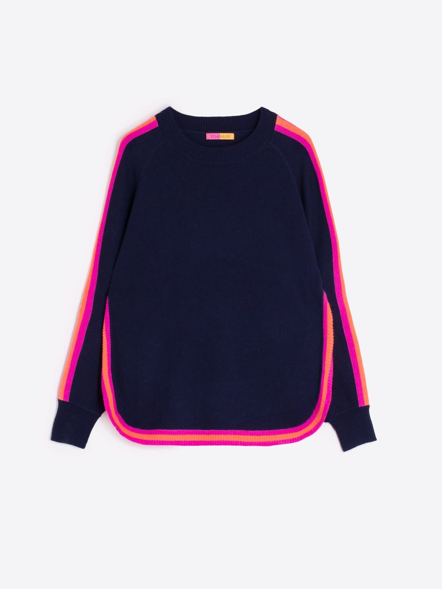Vilagallo Navy Sweater w/ Trim