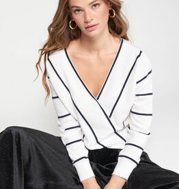 Vilagallo White Stripe Wrap Sweater