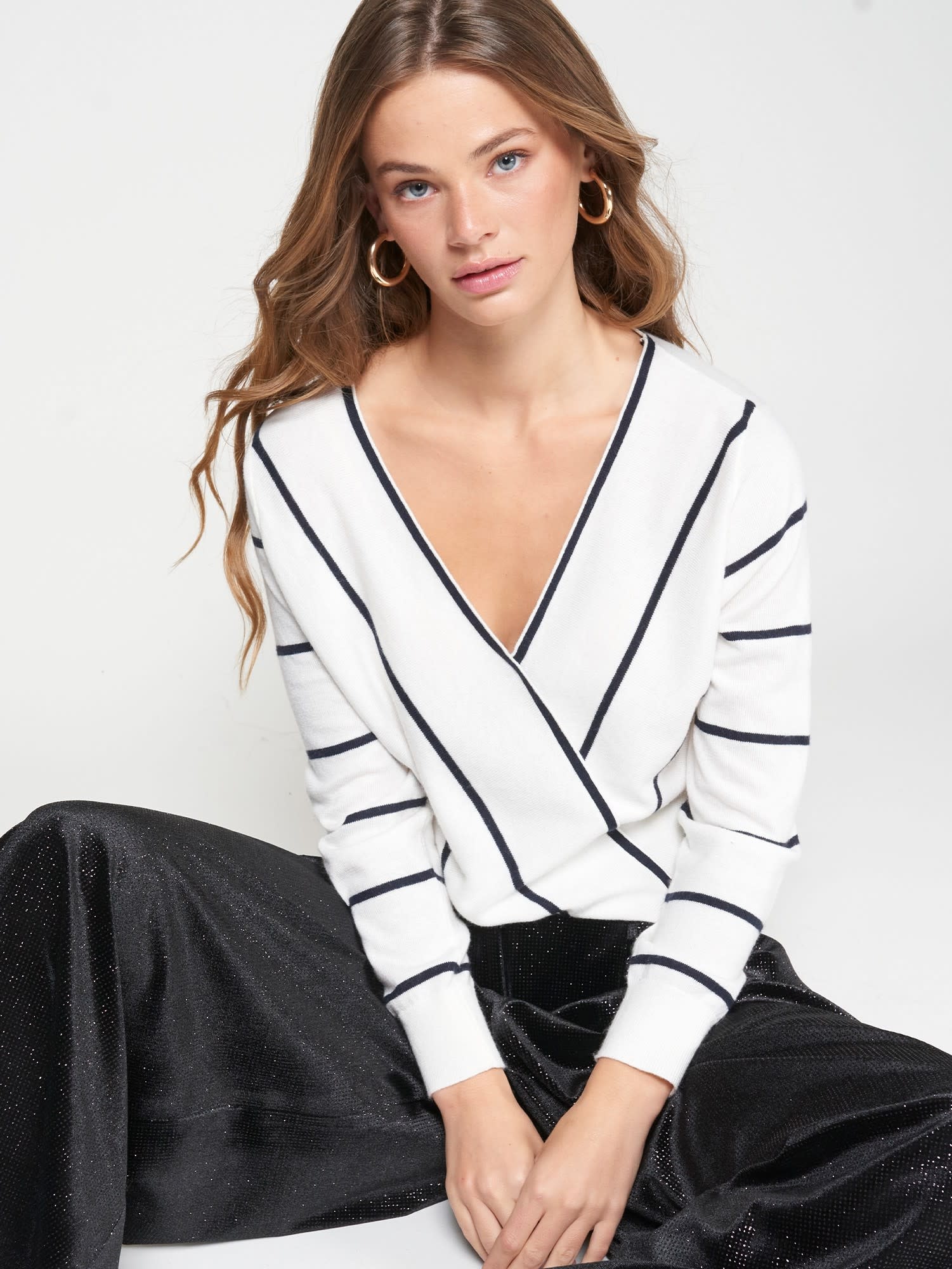 Vilagallo White Stripe Wrap Sweater
