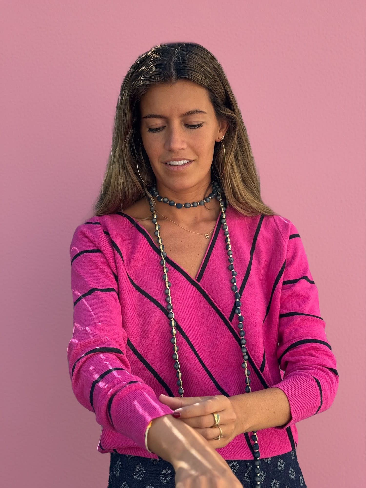 Vilagallo Pink Stripe Wrap Sweater