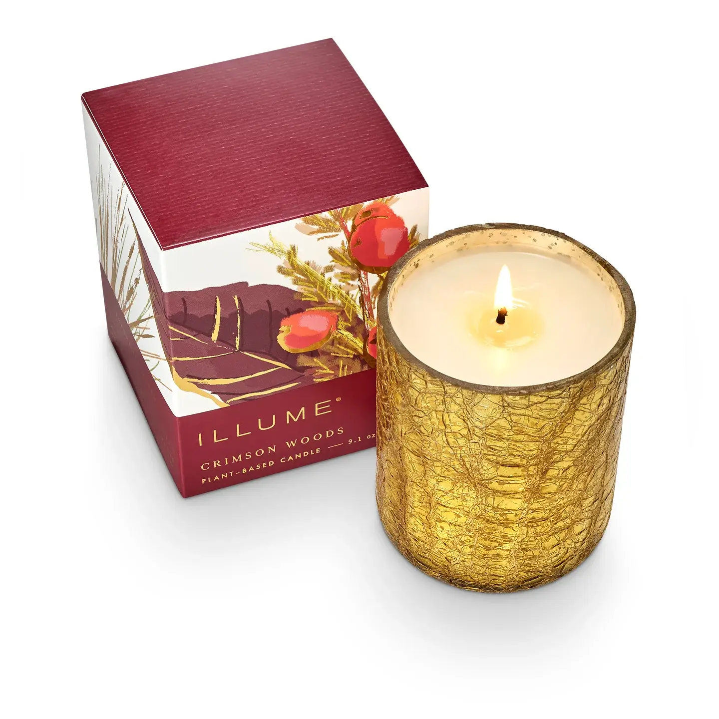 Illume Crimson Woods Boxed Crackle Glass Candle