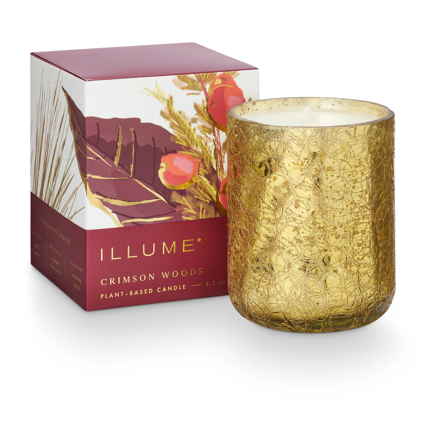 Illume Crimson Woods Boxed Crackle Glass Candle
