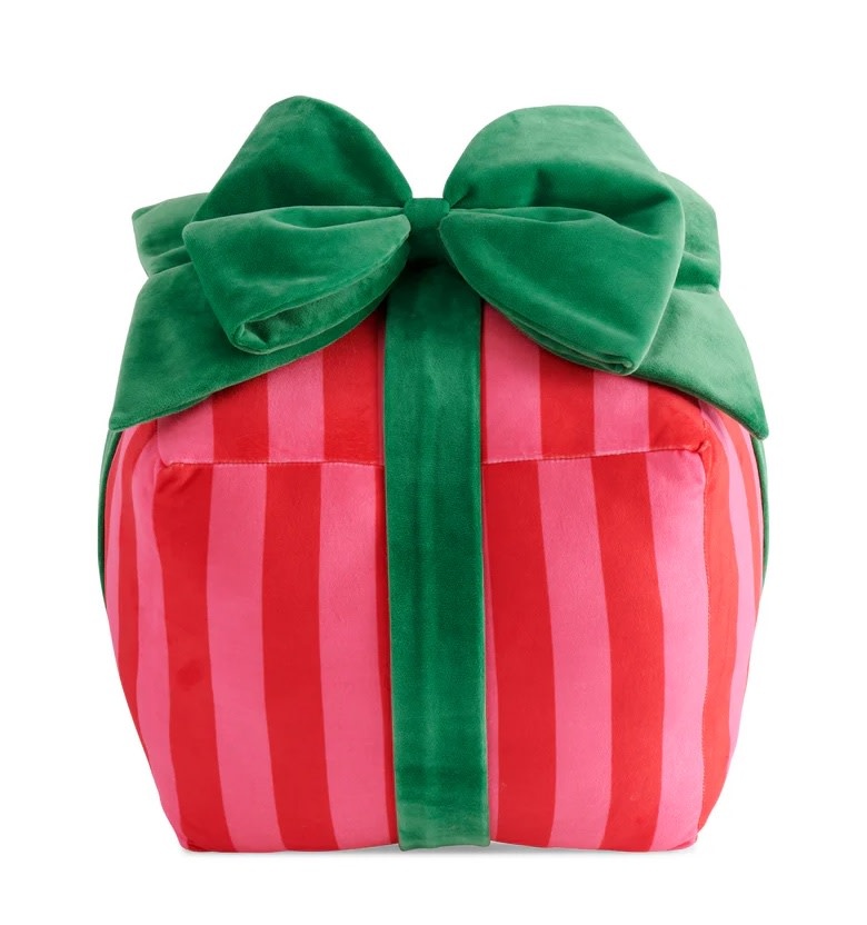 Shiraleah Stripe Gift Box Pillow Red 12x12