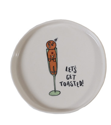 Stoneware Plate with Holiday Tipsy Saying