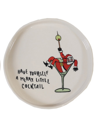 Stoneware Plate with Holiday Tipsy Saying