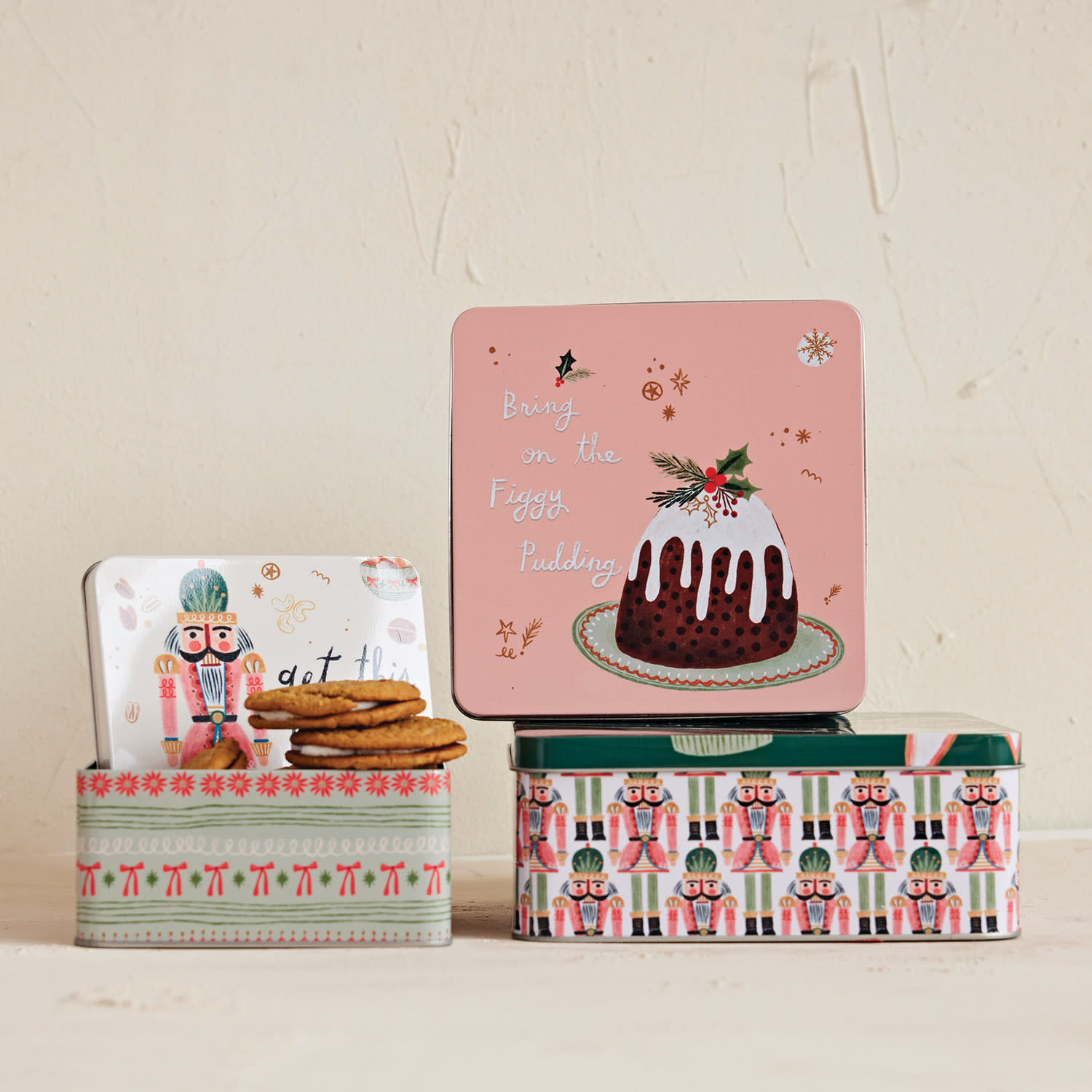 Embossed Tin with Lid & Holiday Treats Set of 3