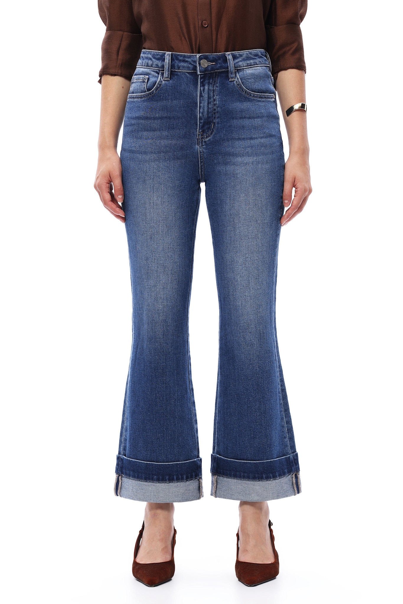 Bayeas High Rise Flare Jean Med Blue