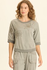 XCVI Embroidered Linton Top Magnetic Grey