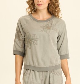 XCVI Embroidered Linton Top Magnetic Grey