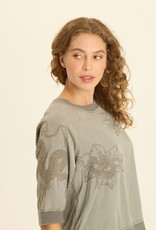XCVI Embroidered Linton Top Magnetic Grey