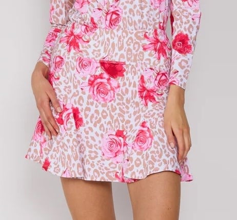 G Lifestyle Godet Skort Beige Leopard Floral