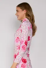 G Lifestyle Quarter Zip Top Beige Leopard Floral