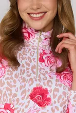 G Lifestyle Quarter Zip Top Beige Leopard Floral