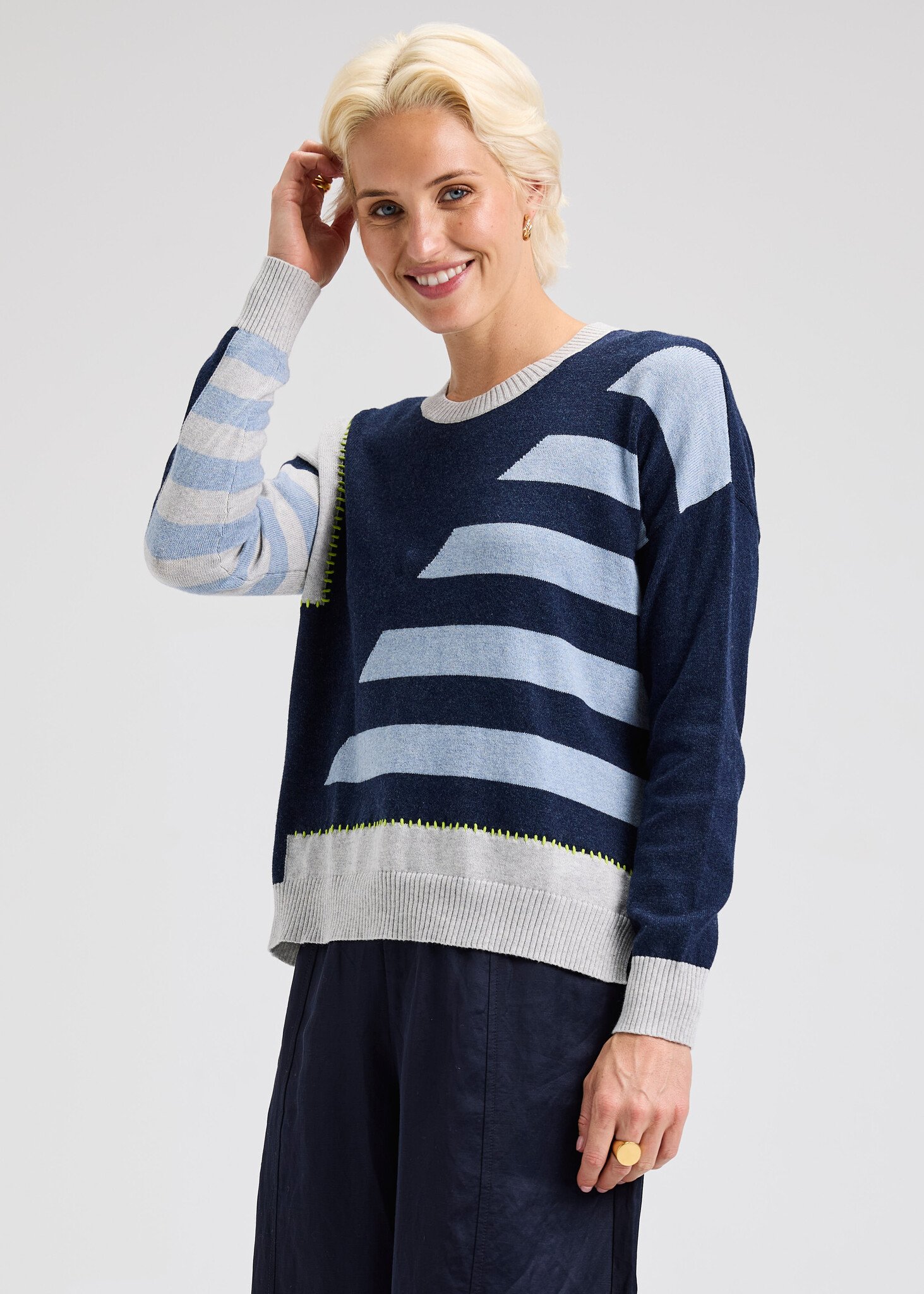 Zaket & Plover Handwork Stripe Top Denim