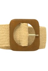German Fuentes Straw Stretch Belt w/ Wooden Buckle