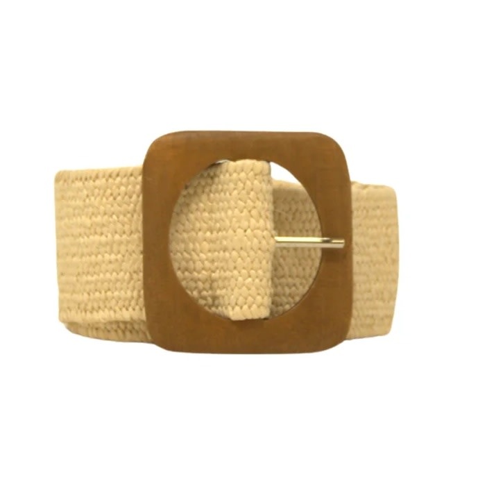 German Fuentes Straw Stretch Belt w/ Wooden Buckle