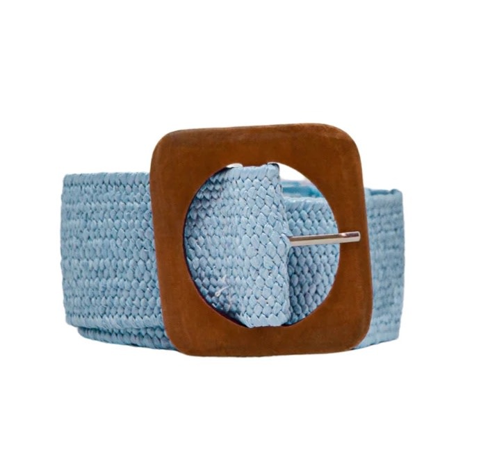 German Fuentes Straw Stretch Belt w/ Wooden Buckle