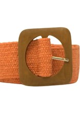 German Fuentes Straw Stretch Belt w/ Wooden Buckle
