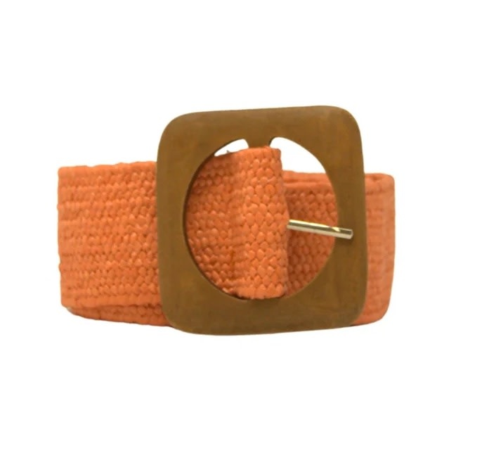 German Fuentes Straw Stretch Belt w/ Wooden Buckle