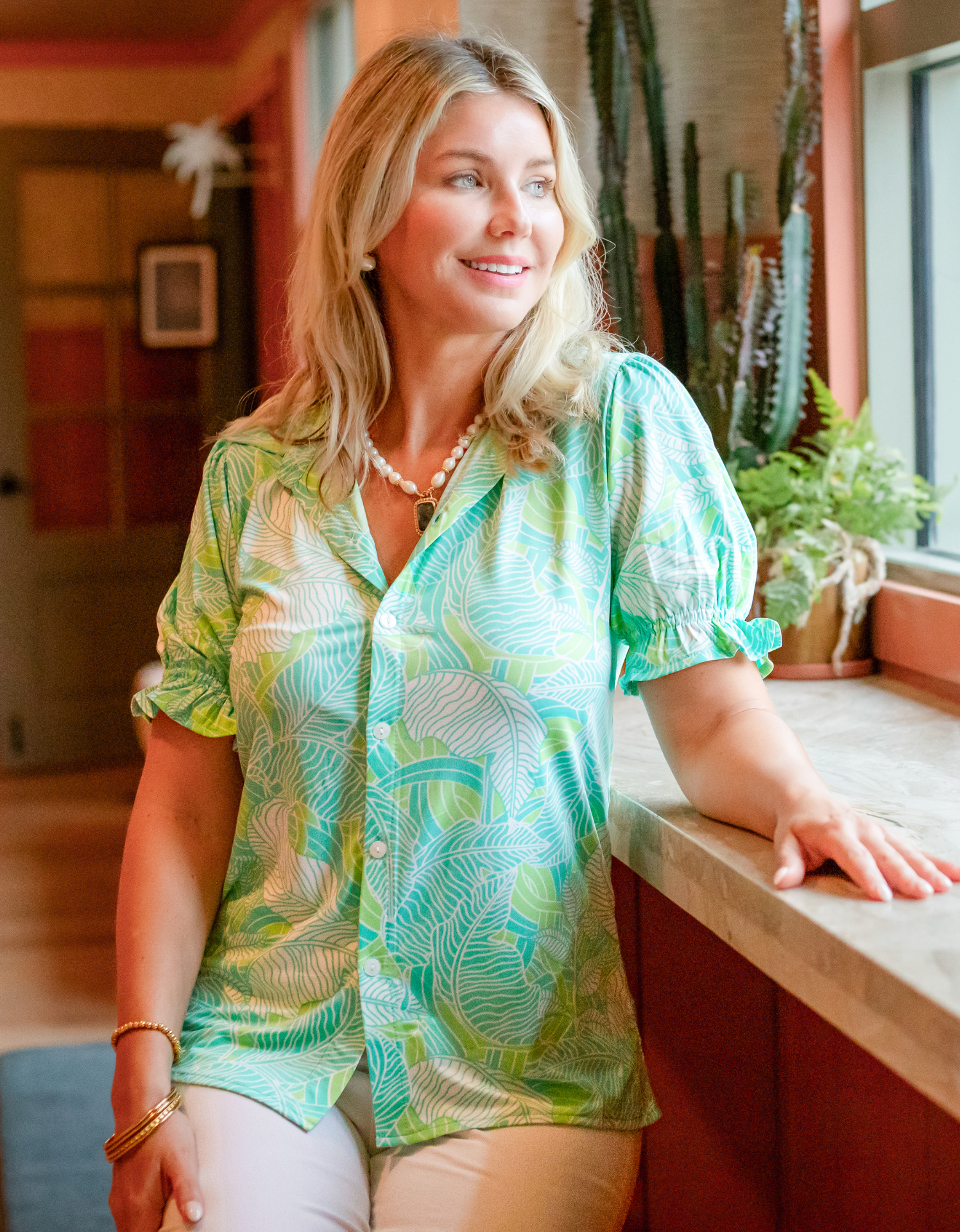 La Mer Luxe Austin Top Mint Leaves