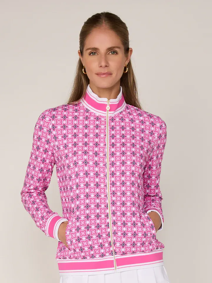 G Lifestyle Striped Trim Zip Jacket Pink Tile