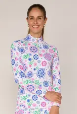 G Lifestyle Quarter Zip Top Turq Medallion