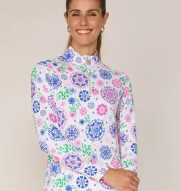 G Lifestyle Quarter Zip Top Turq Medallion