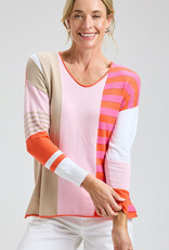 Zaket & Plover V Neck Multi Stripe Top
