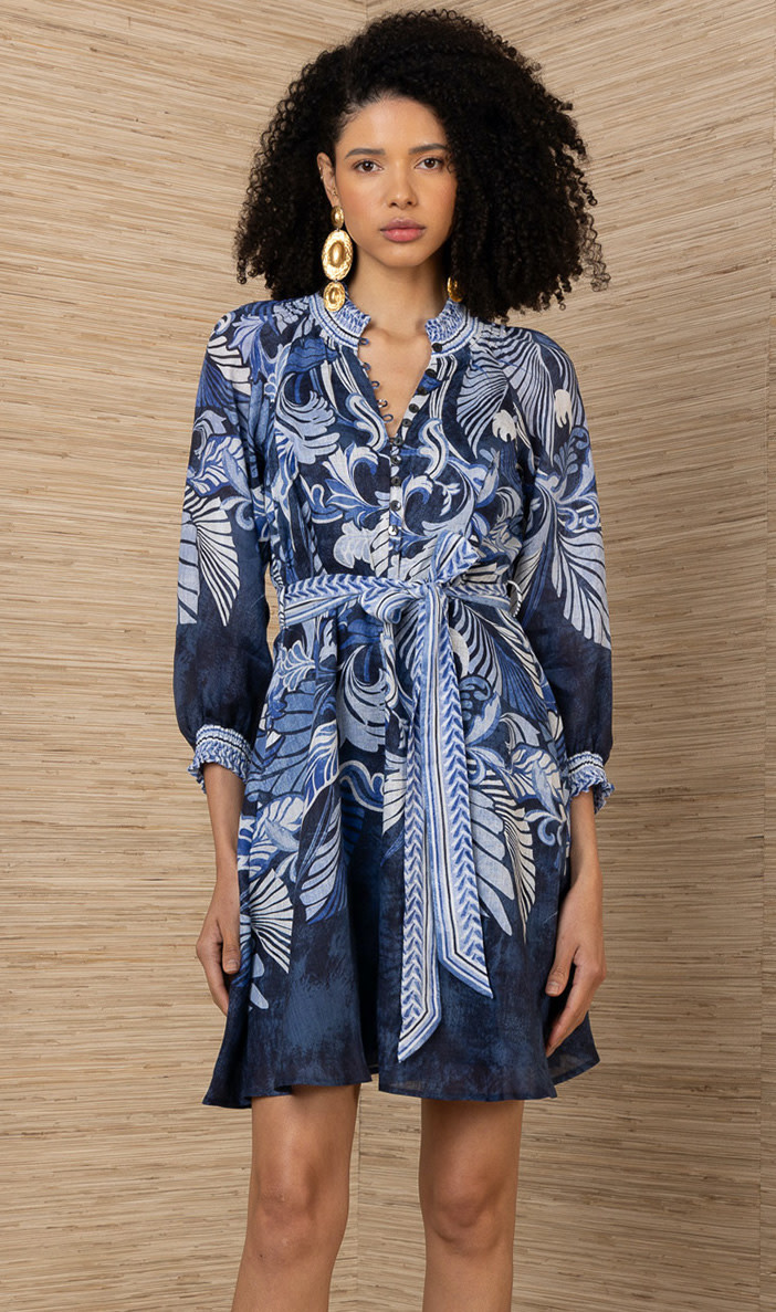 Hale Bob Belize Belted Dress Navy