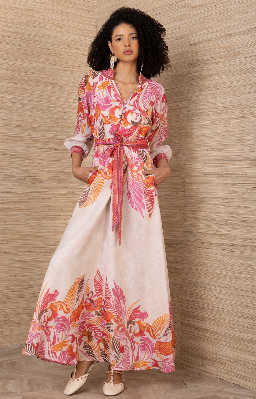 Hale Bob Belize Belted Maxi Dress Pink