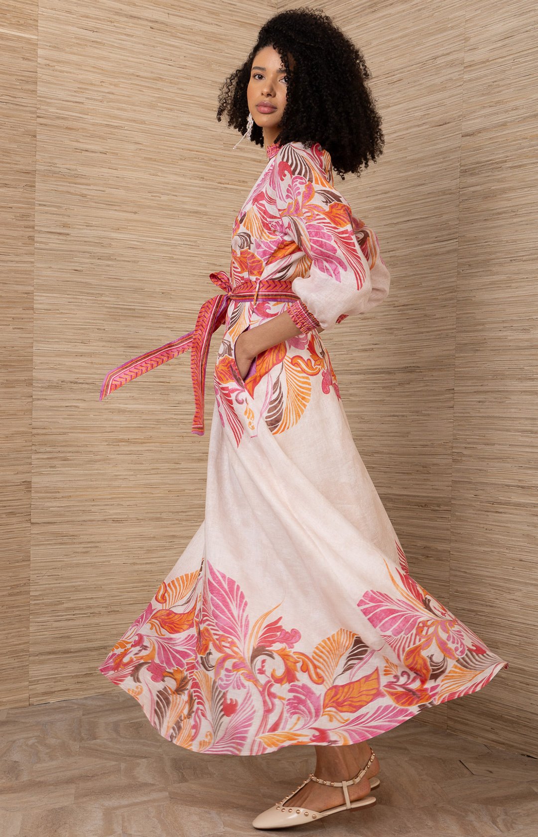 Hale Bob Belize Belted Maxi Dress Pink